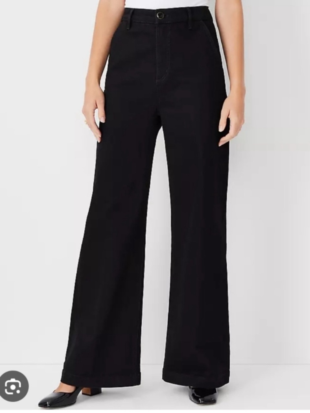 Ann Taylor “The Trouser” Black Wide-Leg High Rise Jeans NWT